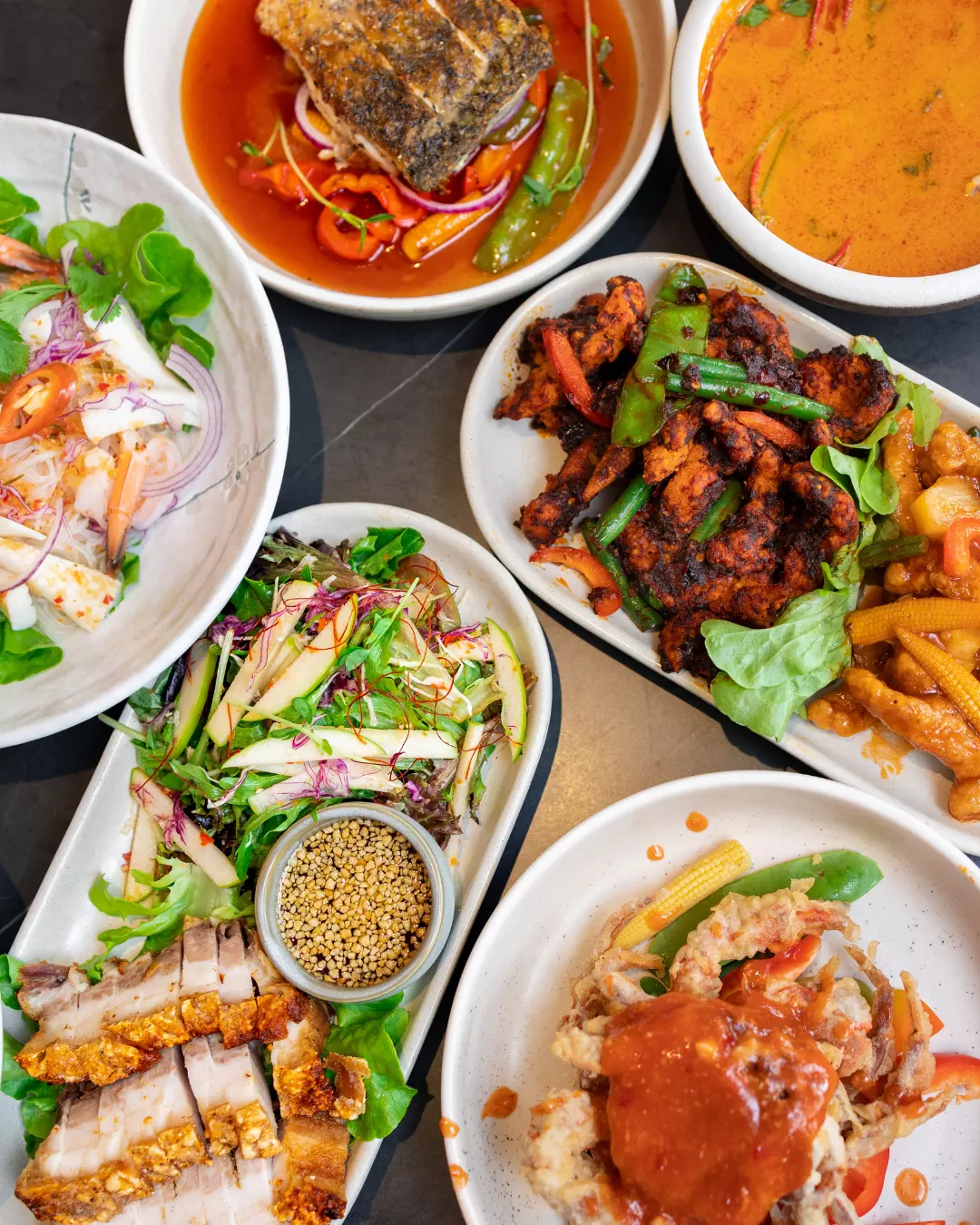 Plates to share, seen from above